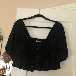 Urban Outfitters Black Crop Top with Puff Sleeves